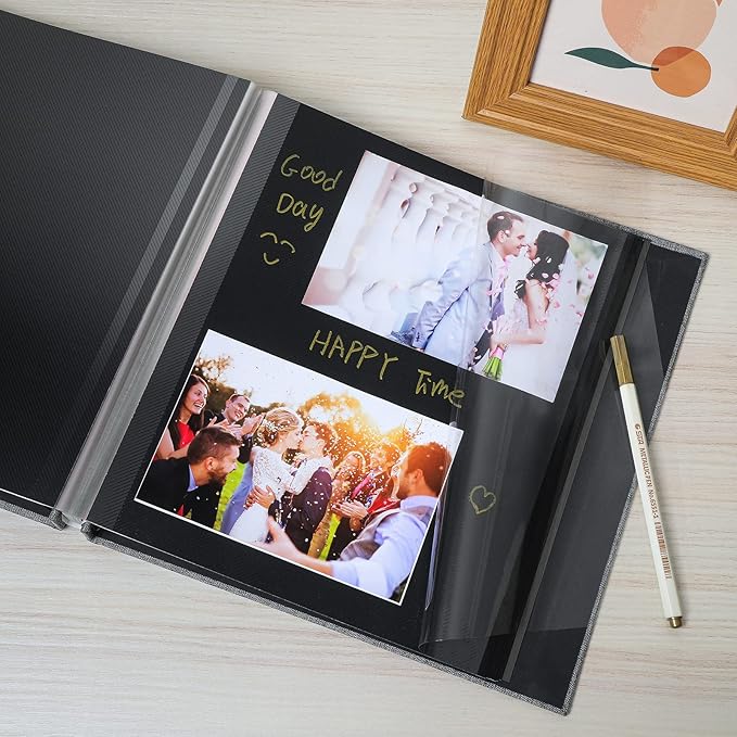 Spbapr Large Photo Album Self Adhesive Linen Cover Magnetic Scrapbook Album DIY Scrap Book 40 Black Sticky Pages for 3x5 4x6 5x7 8x10 Pictures with A Metal Pen 11"x10.6" 40pages