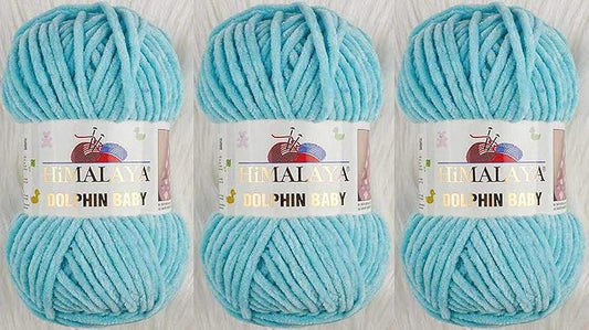 3 Skein/Pack Himalaya Dolphin Baby Chenille Yarn, Each Ball 100 gr (3.5 oz), 120 m (132 Yards), 100% Polyester, Super Bulky Baby Blanket Velvet Amigurumi Yarn, 80335 - Turquoise