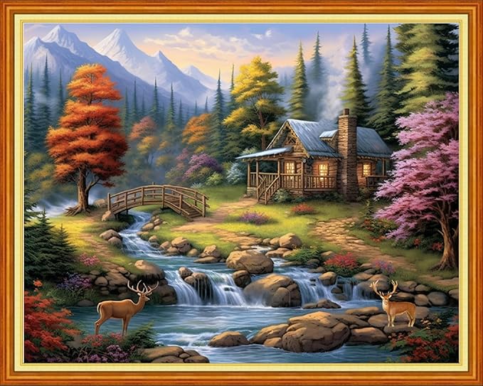 Dooxvey Cross Stitch Kits for Adults Stamped Full Range of Embroidery Starter Kits for Beginners 11CT Printed Cross Stitch Patterns Needlepoint Kits Stamped Crossstitching-Forest Scenery 16x20 inch