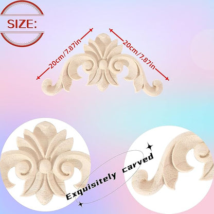 4PCS Corner Wooden Carving Decal Unpainted Wood Appliques Onlays DIY Wood Carved Furniture Appliques Onlays for Wall Bed Door Wardrobe Cabinet Furniture Decoration(01,20x20cm/7.87x7.87inch)