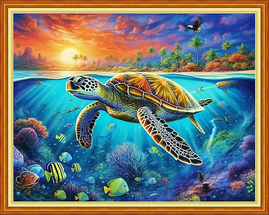 DMCVIVR Stamped Cross Stitch Kits for Beginners Adults Needlepoint Kits for Beginners Embroidery Kits for Adults Crossstitch Kit for Beginners 11CT-Colorful Turtle 16x20 inchs