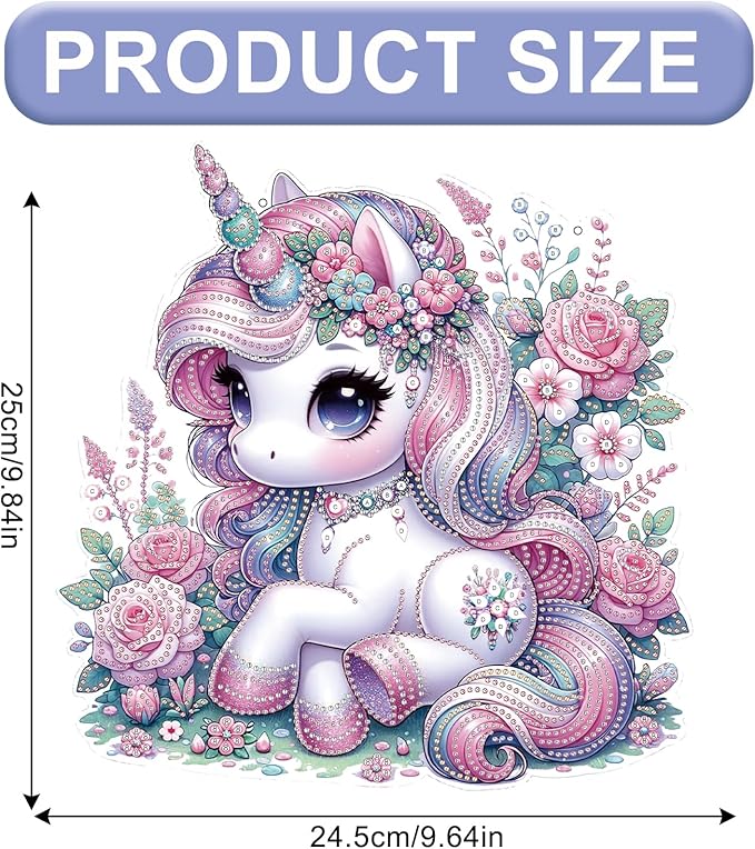 AiYuanzsh Unicorn Diamond Painting Hanging Decoration – 5D DIY Large Diamond Art Kit for Adults, Pink Fantasy Unicorn Resting in Floral Meadow, 24.5 x 25cm Wall Ornament for Room, Gift & Home Decor