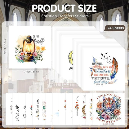 24 Sheets Vintage Christian Rub On Transfers for Crafts, Bible Verse Stickers for Wood,Furniture Decals, Glass Candle Holder, Porcelain, Candles, Sympathy Gifts, Fabric Projects,3 * 3inch