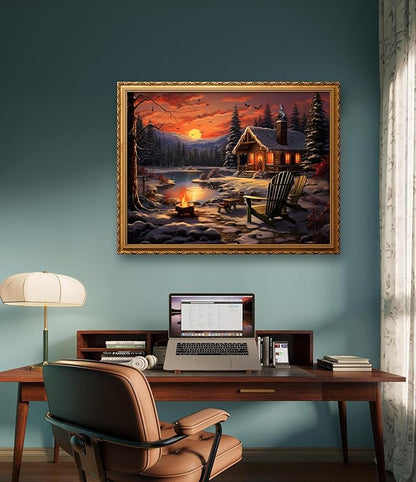 Leczany Cross Stitch Stamped Kit for Beginner - The Beautiful Scenery of Dusk | DIY Embroidery Starter Patterns Craft Kit Needlepoint for Adults | 11CT, 3 Strands | 16.9x13 inches