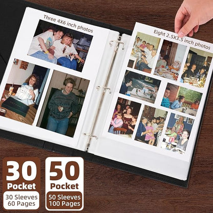 Vienrose Scrapbook Photo Album, 8.5"x11" Faux Leather Cover DIY Scrapbook Album with 50 Sleeves 100 Pages, 3 Ring Vintage Memory Book for Family, Wedding, Birthday, Anniversary, Umber Brown