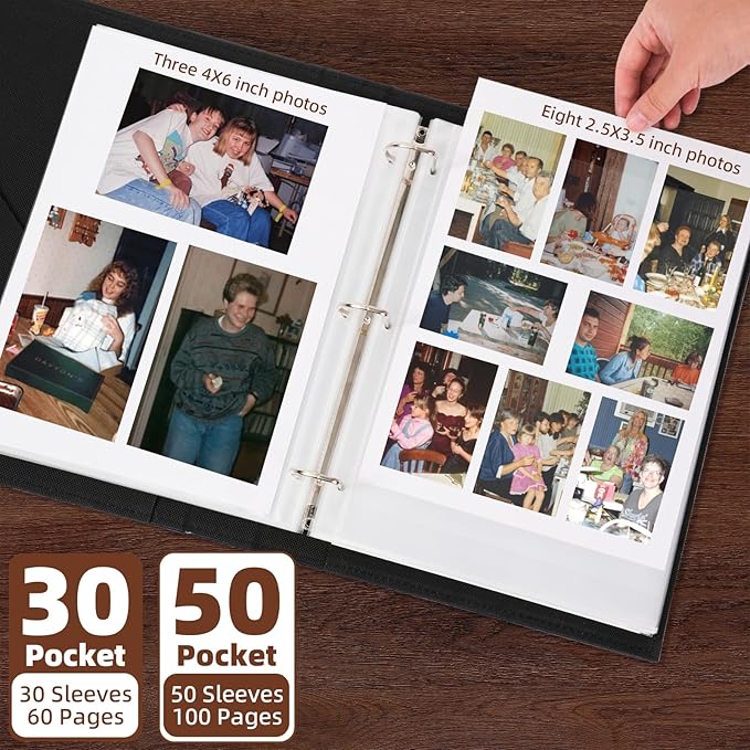 Vienrose Scrapbook Photo Album, 8.5"x11" Faux Leather Cover DIY Scrapbook Album with 30 Sleeves 60 Pages, 3 Ring Vintage Memory Book for Family, Wedding, Birthday, Anniversary, Umber Brown