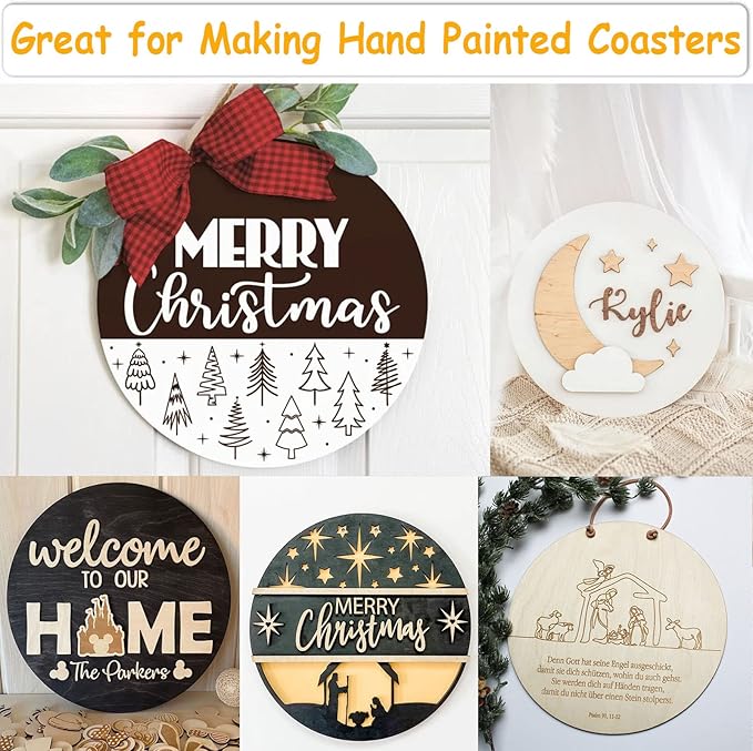 12 Inch Wood Circles for Crafts, 10Pcs Unfinished Wood Rounds for Cricut Projects, Burning, Painting, Door Hanger, DIY Wooden Crafts Christmas Halloween Thanksgiving Home Decor (10PCS)