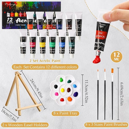 Cholemy 36 Pcs Valentine Paint and Sip Kit for Adults 8''x10'' Pre Drawn Canvas for Painting DIY Afro Acrylic Painting Kit Wood Easel Brushes Date Night Bulk for Party Gifts(Plants Animals)