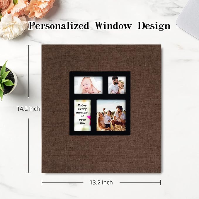 potricher Photo Album 4x6 600 Photos Linen Cover Large Capacity Picture Albums for Family Wedding Anniversary Baby Vacation (Brown)