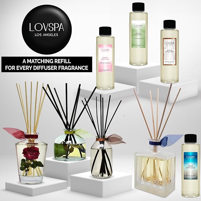 LOVSPA Reed Diffuser Set, Paradise Coconut Lime Verbena Scented Oil Diffuser with Sticks, Home Fragrance Accessories for Bathroom Shelf Decor, Aroma Diffusers for Home or Office Desk, USA Made