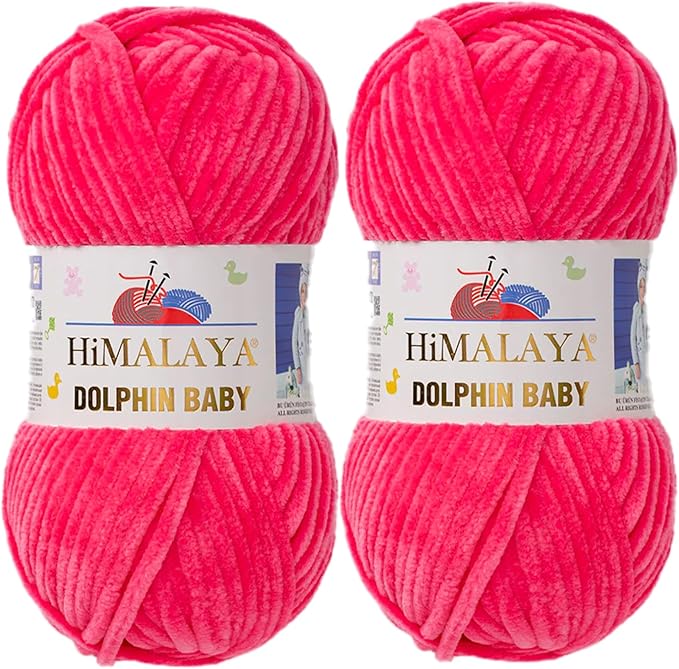 2 Skein/Pack Himalaya Dolphin Baby Chenille Yarn, Each Ball 100 gr (3.5 oz), 120 m (132 Yards), 100% Polyester, Super Bulky Baby Blanket Velvet Amigurumi Yarn, 80324 - Candy Pink