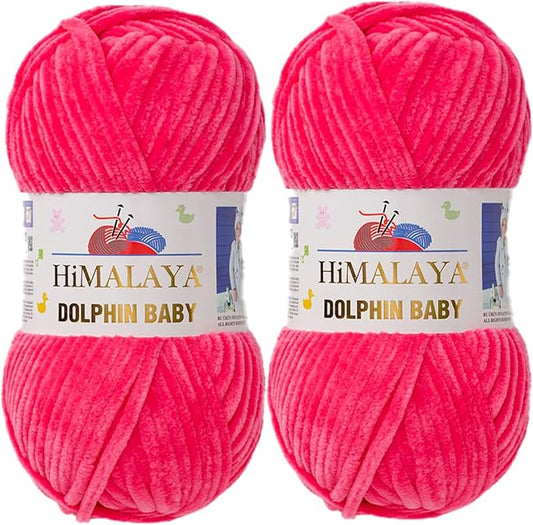 2 Skein/Pack Himalaya Dolphin Baby Chenille Yarn, Each Ball 100 gr (3.5 oz), 120 m (132 Yards), 100% Polyester, Super Bulky Baby Blanket Velvet Amigurumi Yarn, 80324 - Candy Pink