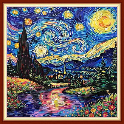 Artvxeay Stamped Cross Stitch Kits | Embroidery Kits for Beginners Craft Kit Needlepoint for Adults Supplies DIY 11CT- (Van Gogh Starry Sky Flowers 18x18 inch)