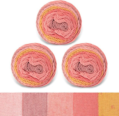 Franel Cotton Acrylic Yarn-45% Cotton 55% Acrylic, 3 Skeins of 100g Each, Soft Pink - Orange Gradients, Perfect for Crocheting Knitting Scarves Shawls Blankets Gradient Variegated Yarn