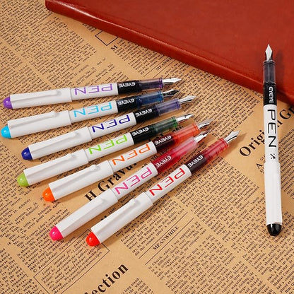 EYEYE Fountain Pens for Writing, 8 Pack Assorted Colors Fine Point Disposable Fountain Pens Stainless Steel Nib, Smooth Writing for Journaling, Drafting, Sketching, Doodling & Gifts