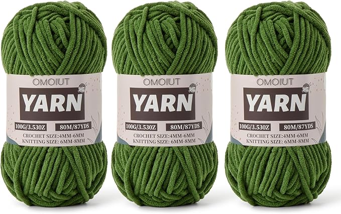 Fluffy Chenille Yarn for Crocheting - Baby Yarn for Crocheting Soft Blanket - 3 Pack of 100g/(87.4yds) Crochet Amigurumi Chunky Yarns - Super Bulky 5 Velvet Yarns (3 Pine Green)