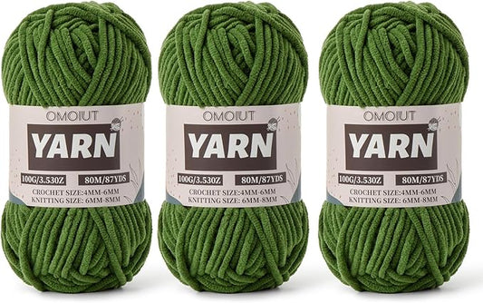 Fluffy Chenille Yarn for Crocheting - Baby Yarn for Crocheting Soft Blanket - 3 Pack of 100g/(87.4yds) Crochet Amigurumi Chunky Yarns - Super Bulky 5 Velvet Yarns (3 Pine Green)