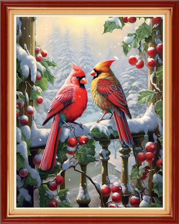Redxing Stamped Cross Stitch Kits Embroidery kit for Beginners Adults Full Range of Embroidery Patterns Starter Kits DIY Printed Cross Stitch Kits Needlepoint Kits 11CT-Bird Snow Scenery 16x20 inch
