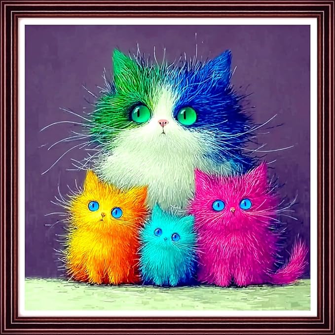 DMCCRAFT Stamped Cross Stitch Kits for Adults 11CT Printed Cross-Stitch Patterns Embroidery Kits Easy Cross Stitching Needlepoint Kits Crossstitch-Colorful Cat 18x18 inch
