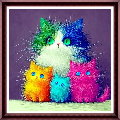 DMCCRAFT Stamped Cross Stitch Kits for Adults 11CT Printed Cross-Stitch Patterns Embroidery Kits Easy Cross Stitching Needlepoint Kits Crossstitch-Colorful Cat 18x18 inch