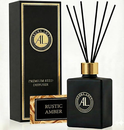 Reed Diffuser - Fragrance Diffuser for Home - 5 oz. Oil Diffuser Sticks - Bathroom Diffuser Set- Oil Diffuser Reeds - Scent Sticks in Oil-Office Smell Good Stuff (Black, Rustic Amber)