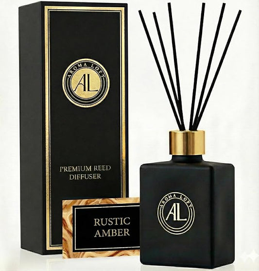 Reed Diffuser - Fragrance Diffuser for Home - 5 oz. Oil Diffuser Sticks - Bathroom Diffuser Set- Oil Diffuser Reeds - Scent Sticks in Oil-Office Smell Good Stuff (Black, Rustic Amber)