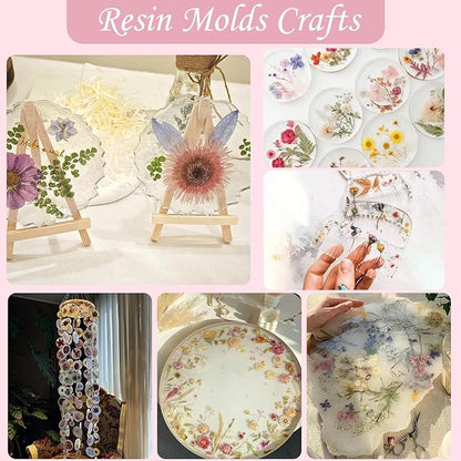100P White Foliage & Flower Mix Dried Flowers for Crafts, Real Natural Pressed Flowers for DIY Crafts, Resin Jewelry, Candle Art & Scrapbooking Crafts – Tweezers Included
