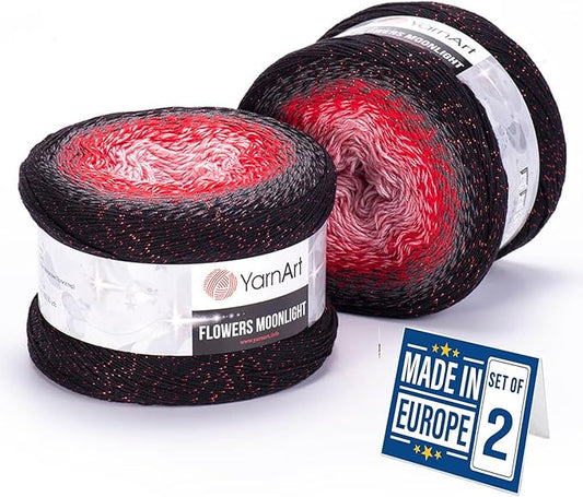 2 Skein Yarn Art Flowers Moonlight Yarn 53% Cotton 43% Acrylic 4% Metallic Polyester 250gr 1094yds Multicolor Cotton Yarn Rainbow Crochet Yarn Spring Summer S. Fine 1 Top 7 Most Used Colors (3282)
