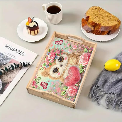 DoxQcs DIY Diamond Art Wooden Tray Kit Easter Food Tray with Handle Diamond Painted Table Decoration Tray for Breakfast Bar Dinner Table Diamond Art Painting for Beginners-#03-Owl