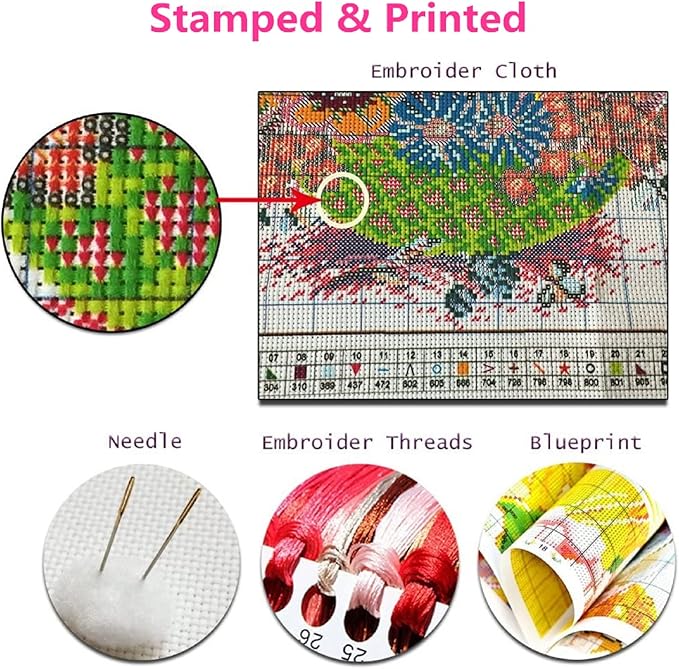 Foxhool Beginners Cross Stitch Kits Stamped Full Range of Embroidery Kits for Adults DIY Cross Stitches kit Embroidery Patterns for Needlepoint kit-Magic Mandala 18x18 inch