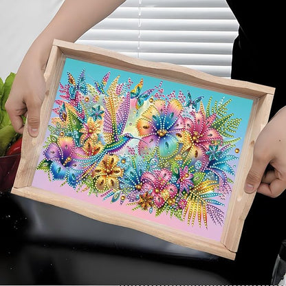 DIY Diamond Art Wooden Tray Kit, Food Tray with Handle Diamond Painted Table Decoration Tray, for Breakfast, Bar Dinner Table Diamond Dots Gem Painting Art Set for Beginners-#41-Hummingbird