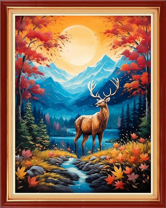 Redxing Stamped Cross Stitch Kits Embroidery kit for Beginners Adults Full Range of Embroidery Patterns Starter Kits DIY Printed Cross Stitch Kits Needlepoint Kits 11CT-Sunset Elk 16x20 inch