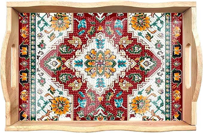 DOTSOPS 5D Diamond Art Kits for Adults Wooden Serving Tray with Handle Special Diamond Painting Plate Big Gem Dots Paint by Numbers Crafts Kits for Living Room Mandala 7.8x11.8 Inches