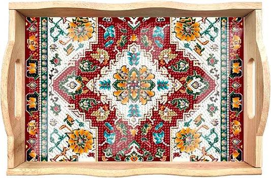 DOTSOPS 5D Diamond Art Kits for Adults Wooden Serving Tray with Handle Special Diamond Painting Plate Big Gem Dots Paint by Numbers Crafts Kits for Living Room Mandala 7.8x11.8 Inches