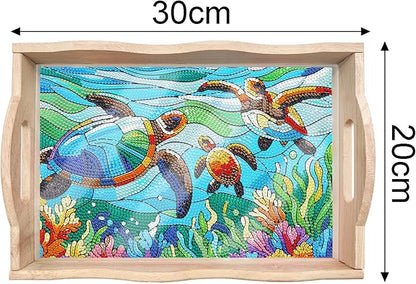 DIY Diamond Art Wooden Tray Kit, Food Tray with Handle Diamond Painted Table Decoration Tray, for Breakfast, Bar Dinner Table Diamond Dots Gem Painting Art Set for Beginners-#28-Sea Turtles