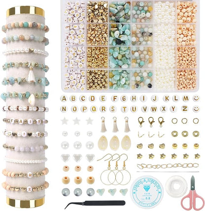 TOIPINIO Bracelet Making Kit Jewelry Making Supplies Kit Natural Stone Beads for DIY Craft Friendship Bracelet/Necklace/Earrings for Adults 1736PCS (Amazonite)