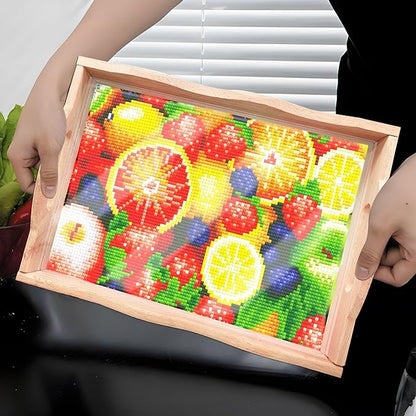 DIY Art Painting Wooden Tray Kit, Food Tray with Handle Diamond Painted Table Decoration Tray, for Breakfast, Bar Dinner Table Diamond Dots Gem Painting Art Set for Beginners (#16-Fruit)
