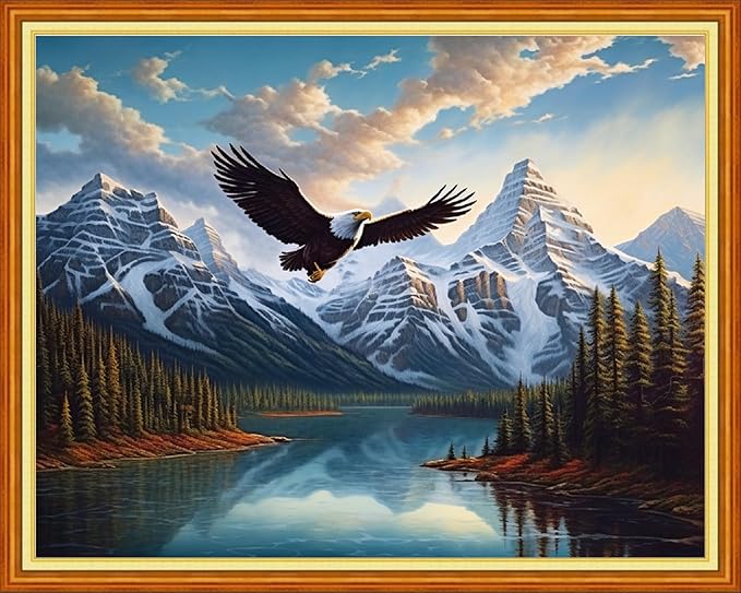 Dooxvey Cross Stitch Kits for Adults Stamped Full Range of Embroidery Starter Kits for Beginners 11CT Printed Cross Stitch Patterns Needlepoint Kits Stamped Crossstitching-River Eagles 16x20 inch