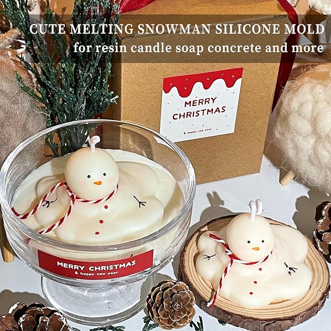 Wehous 2PCS Christmas Candle Molds, Cute Melting Snowman 3D Resin Mold for Making, Ornament for Soap Wax Epoxy Resin Cake Chocolate Decoration