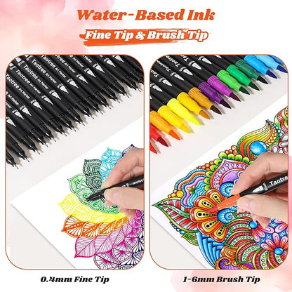 Taotree 120 Colors Dual Tip Art Markers Pens for Adult Coloring Book, Artist Fine & Brush Tip Coloring Markers Set Drawing Pens Craft Art Supplies for Journaling Note Taking Lettering Calligraphy