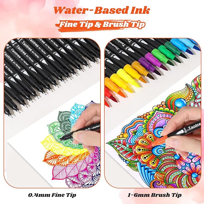 Taotree 36 Colors Dual Tip Art Markers Pens for Adult Coloring Books, Artist Fine & Brush Tip Coloring Marker Drawing Pens for Journaling Note Taking Lettering Calligraphy Craft Art Supplies Set