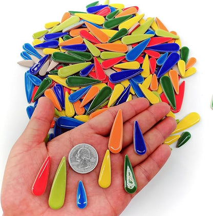EDFLIFE Glazed Ceramic Tiles for Crafts, Tear Drop Porcelain Mosaic Tiles for Crafts, 1.1LB Leaf Petal Tiles for Mosaic Art Projects and Outdoor Decorations (Drop Mixed)…