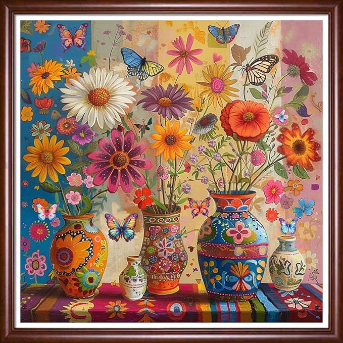 Redxing Stamped Cross Stitch Kits Full Range of Embroidery Starter Kits- Needlepoint Counted Cross Stitch Kits for Beginner Adults 11CT Printed Embroidery Kit-Magic Flower Vase 18x18 inchs