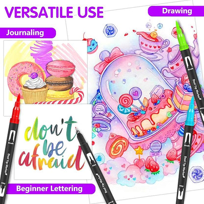 Oficrafted Brush Pens, 105 Colors Dual Tip Markers for Adult Coloring Books, Note Taking and Lettering