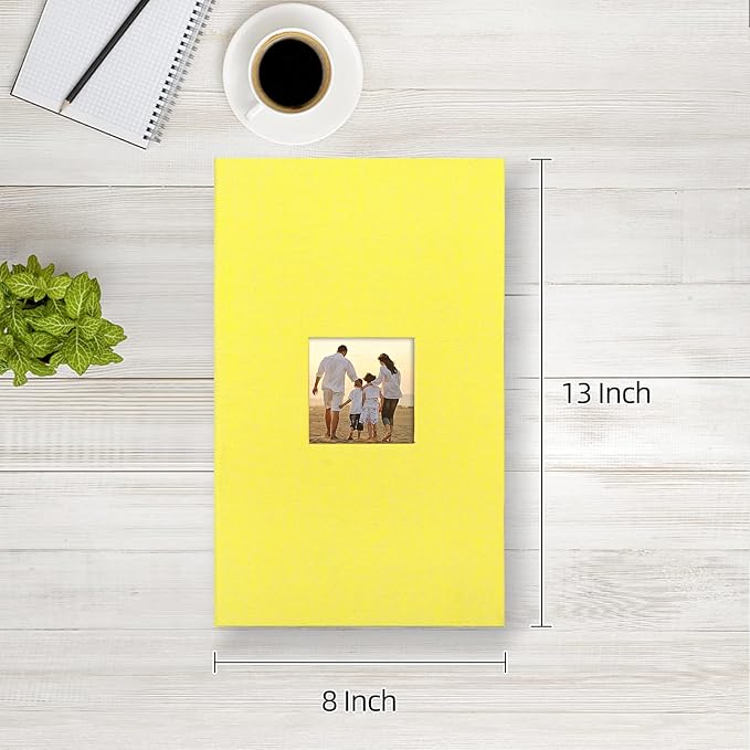 potricher Small Photo Album 4x6 300 Photos Linen Cover Picture Photo Book for Family Wedding Anniversary Baby Vacation (Yellow,300 Pockets)