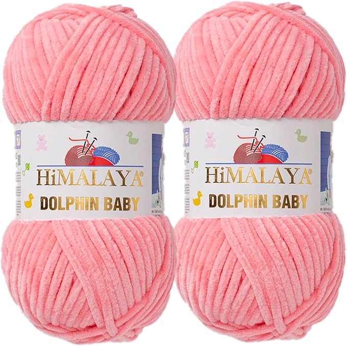 2 Skein/Pack Himalaya Dolphin Baby Chenille Yarn, Each Ball 100 gr (3.5 oz), 120 m (132 Yards), 100% Polyester, Super Bulky Baby Blanket Velvet Amigurumi Yarn, 80346 - Light Pink