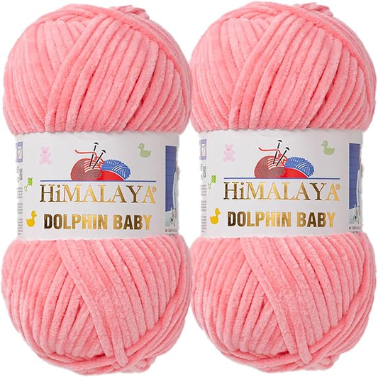 2 Skein/Pack Himalaya Dolphin Baby Chenille Yarn, Each Ball 100 gr (3.5 oz), 120 m (132 Yards), 100% Polyester, Super Bulky Baby Blanket Velvet Amigurumi Yarn, 80346 - Light Pink
