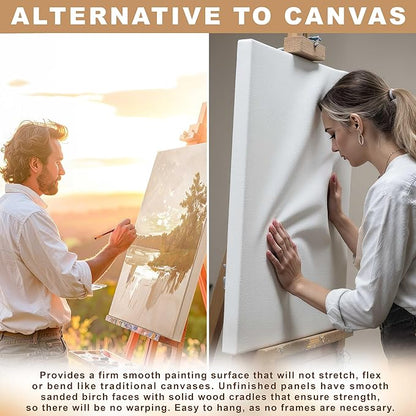 U.S. Art Supply 24" x 36" Unfinished Cradled Wood Panels for Painting, Gallery 1-1/2" Deep (2 Pack) - Artist Depth Wooden Wall Canvases - Mixed-Media Craft, Acrylic, Oil, Encaustic, Paint Pouring