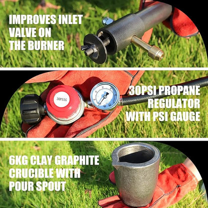 TOAUTO 6KG Propane Melting Furnace Kit TMF6000B-V3 Propane Foundry Home Kiln Casting Tool for Smelting Casting Gold Silver Copper Scrap Metal Recycle Aluminum