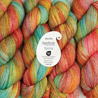 KnitPro Symfonie Hand Dyed Yarn | Extra Fine Merino Wool & Polyamide Blend for Knitting & Crocheting, Fingering Weight, Oeko-TEX Certified 400m, 100g Skein | Terra Variegated Mystic Lagoon